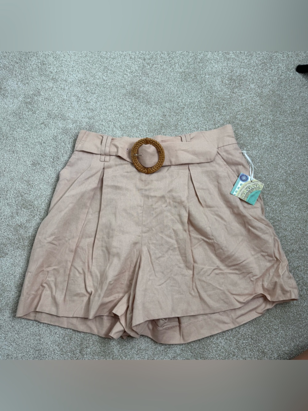 Sigrid Olsen High-Waist Shorts in Blush Pink with Woven Belt Accent NWT 8